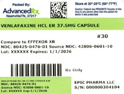 Venlafaxine HCL ER 37.5mg #30 - Venlafaxine HCL ER 37.5mg 80425 0476 01